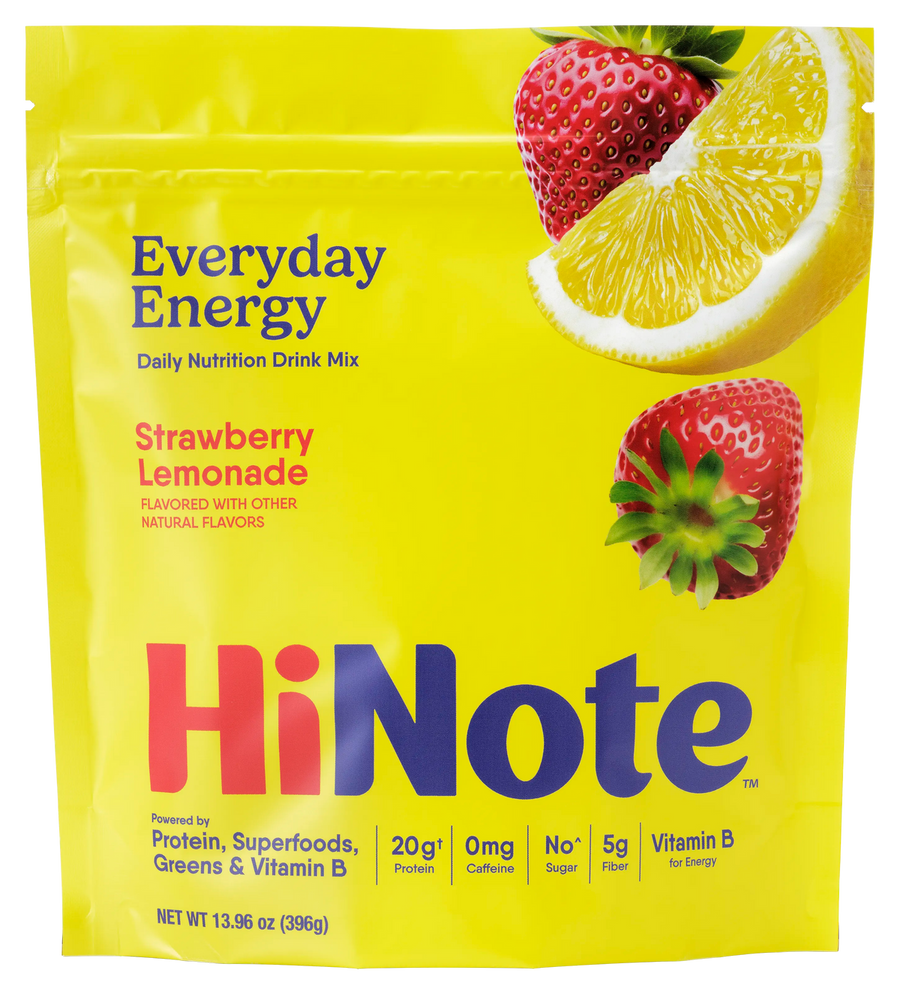 HiNote Everyday Energy Strawberry Lemonade pouch and prepared drink